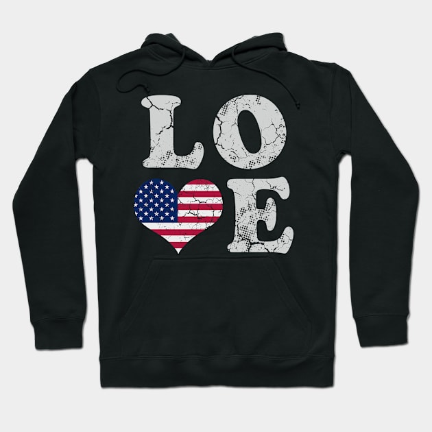 Love America USA  American Flag Heart Patriotic Hoodie by E